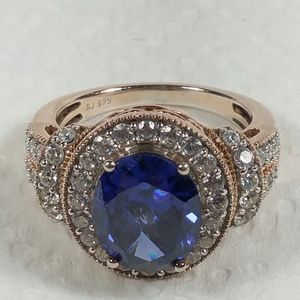 DESIGNER SAPPHIRE ROSE GOLD STERLING SILVER RING